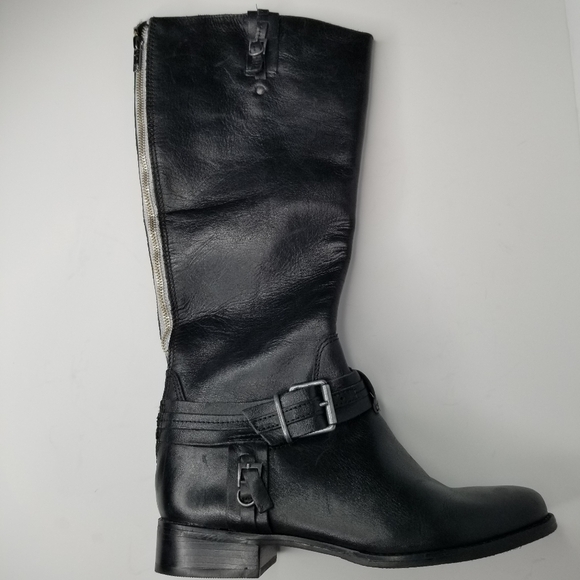 MATISSE NWOT Wide Calf Black Leather Moto Riding Boot with Back Zipper - Picture 4 of 9